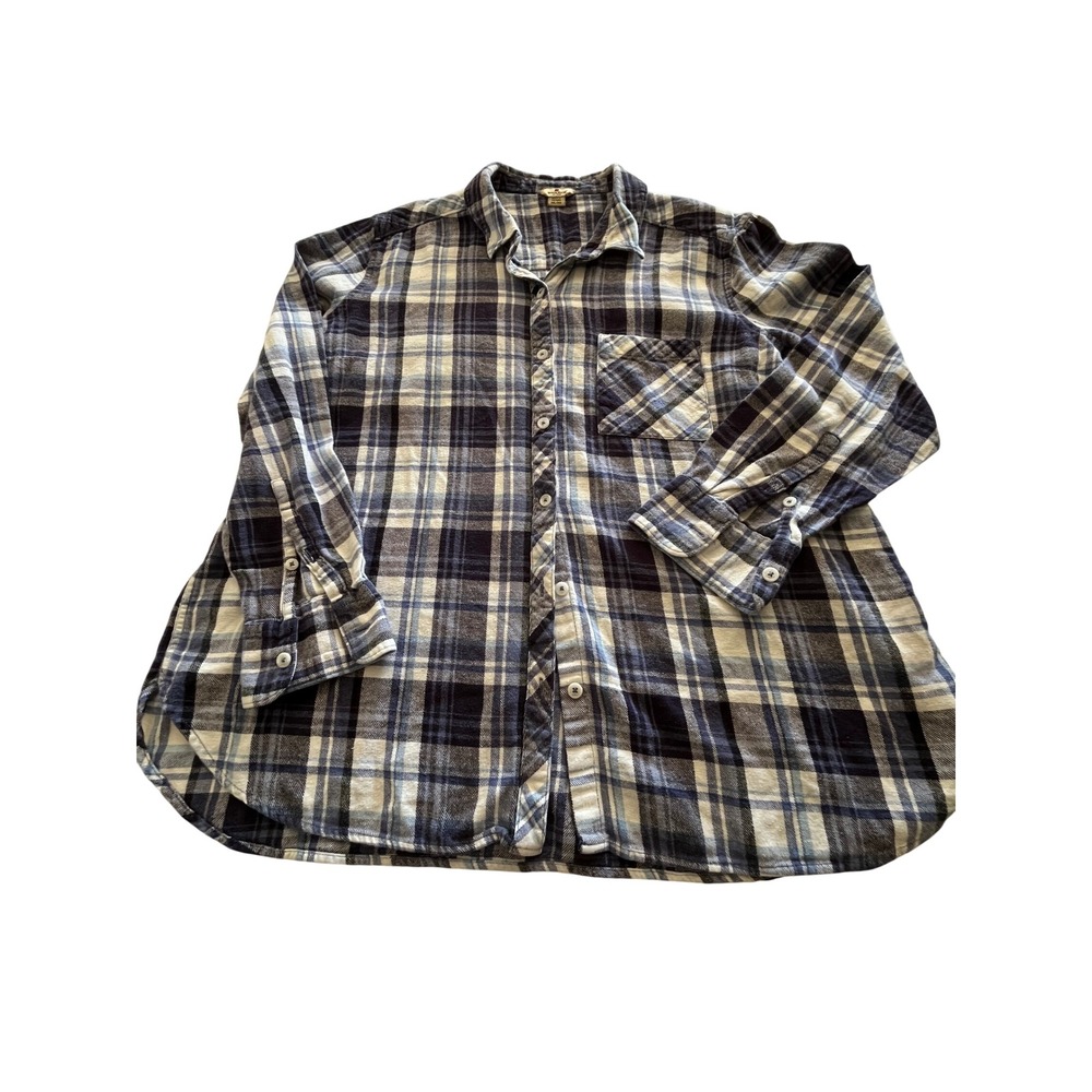Woolrich Womens XXL Blue White Plaid Cotton Flannel Button Down Shirt Pockets